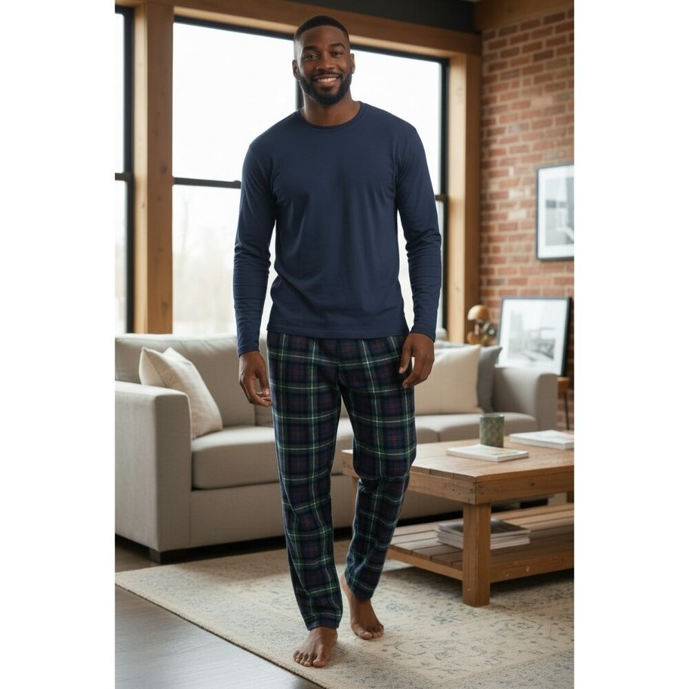 Ralph Lauren Fleece Pajama Pants Mens  Medium Tartan Plaid Elastic Waist Cozy